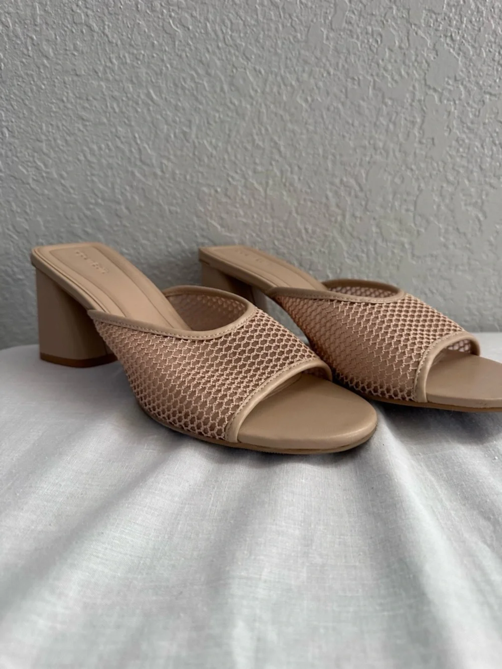 Open Edit Colette Mesh Mule Heels Beige Block Heel Sandals Size 11 - Picture 2 of 11